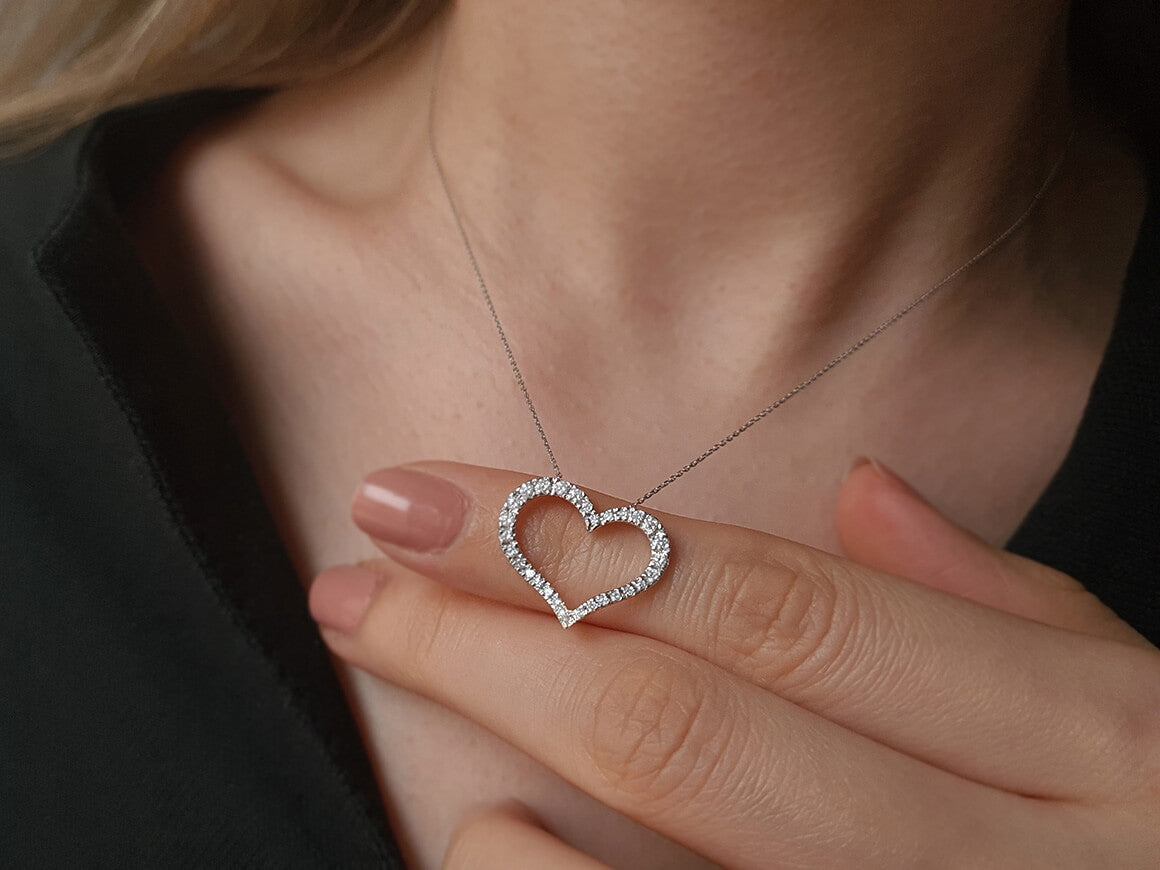 Open heart pendant with lab-grown diamonds in 14K gold