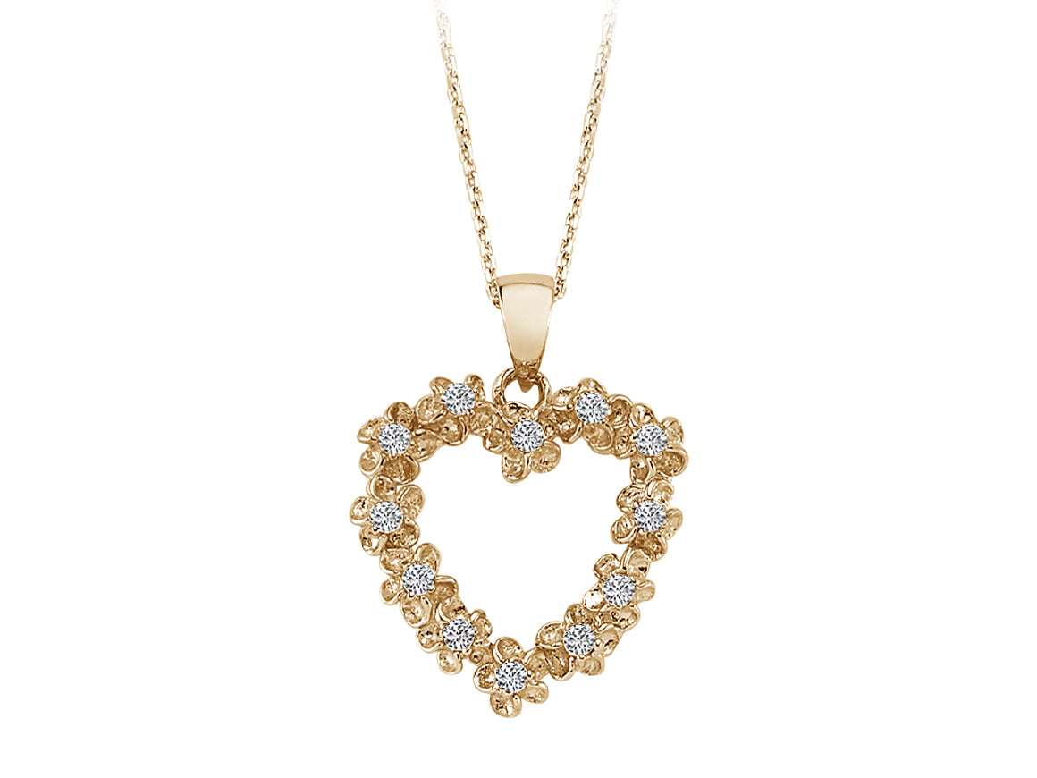 Pendentif cœur avec 12 diamants de laboratoire | Or Jaune 14K et motif floral – Bijoux haut de gamme de Rosy Lab Diamonds