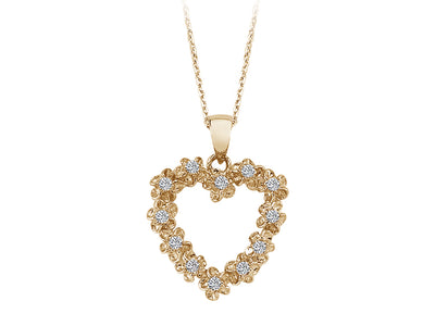 Pendentif cœur en or jaune avec 12 diamants cultivés en laboratoire en design floral