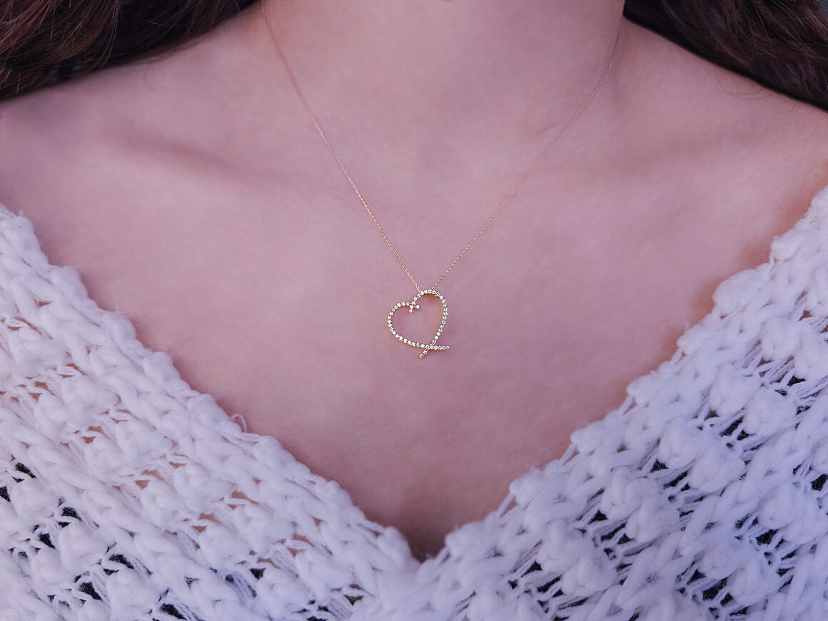 49 laboratuvar üretimi elmaslı açık kalp kolye - 14K Rose Altın - Rosy Lab Diamonds'ın kaliteli Mücevher ürünü