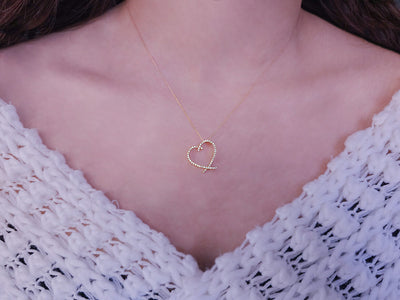 Open heart necklace with 49 lab-grown diamonds in 14K rose gold