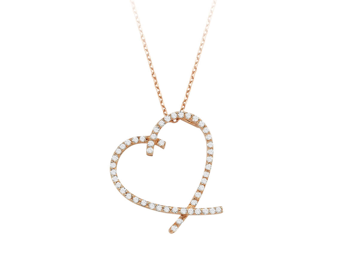 49 laboratuvar üretimi elmaslı açık kalp kolye - 14K Rose Altın - Rosy Lab Diamonds'ın kaliteli Mücevher ürünü