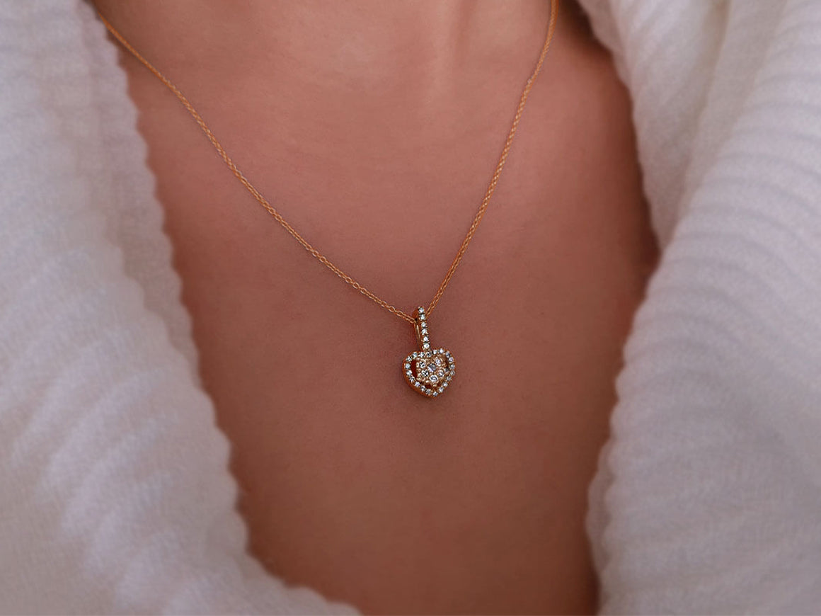 32 laboratuvarda yetiştirilmiş pırlantalı kalp kolye - 8K Rose Altın - Rosy Lab Diamonds'tan yüksek kaliteli Mücevher
