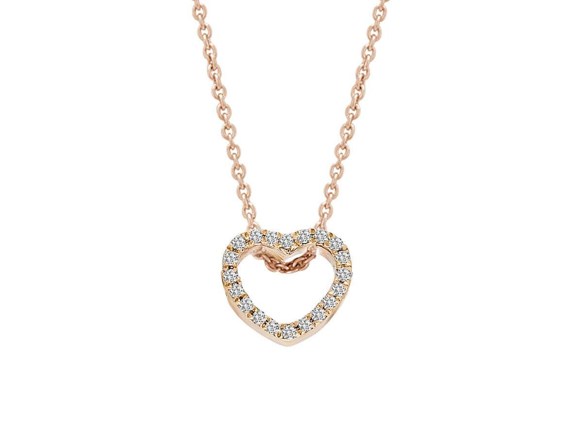 20 laboratuvar üretimi pırlantalı pembe altın kalp kolye - 14K - Rosy Lab Diamonds’tan yüksek kaliteli Mücevher