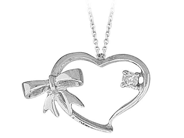 Collier cœur en diamant avec nœud en Or Blanc 8K – 0,04 ct – Bijoux haut de gamme de Rosy Lab Diamonds
