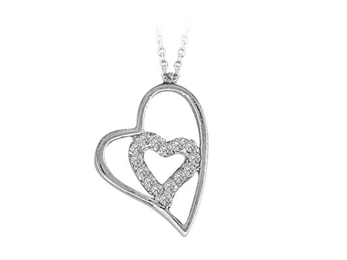 8K Beyaz Altın’dan iki kalpli pırlanta kolye - 15 pırlanta - Rosy Lab Diamonds’tan yüksek kaliteli Mücevher