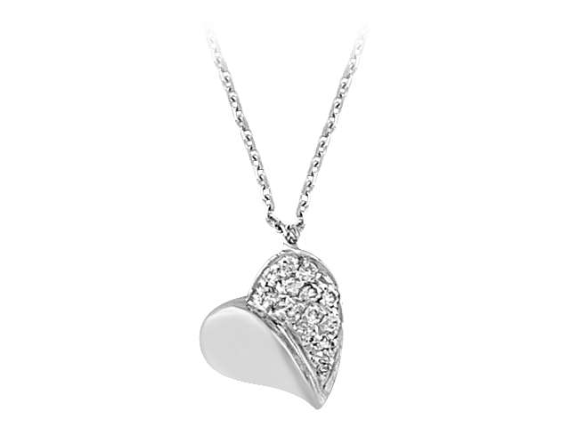 Diamond heart pendant in 8K White Gold - Asymmetrical design - high-quality Jewelry by Rosy Lab Diamonds