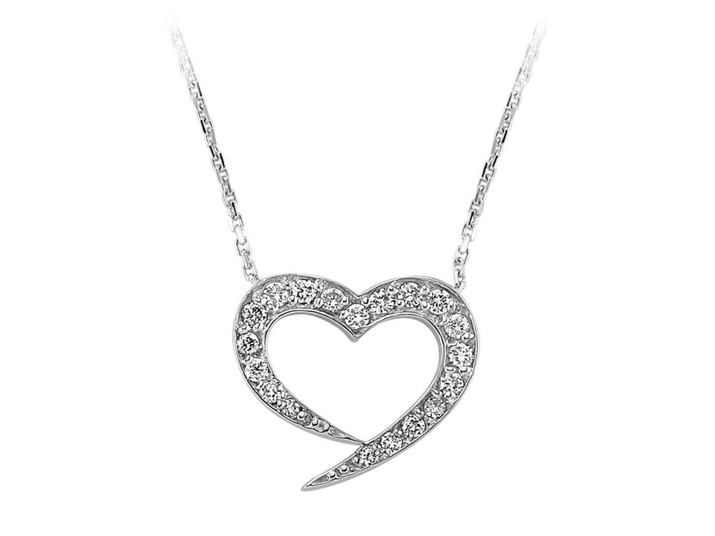 Heart pendant with diamonds made of 8K white gold