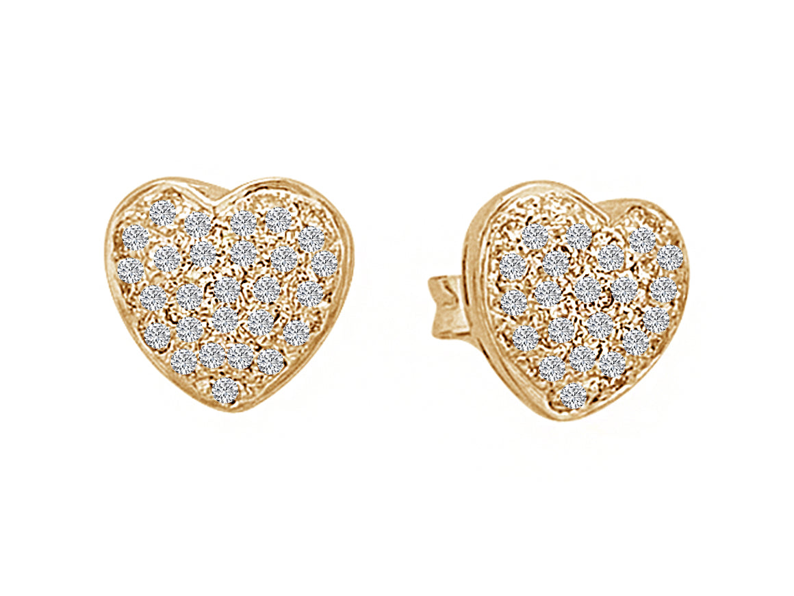 Heart Stud Earrings with Diamonds – 333 Yellow Gold, Pavé Setting – High-Quality Jewelry by Rosy Lab Diamonds