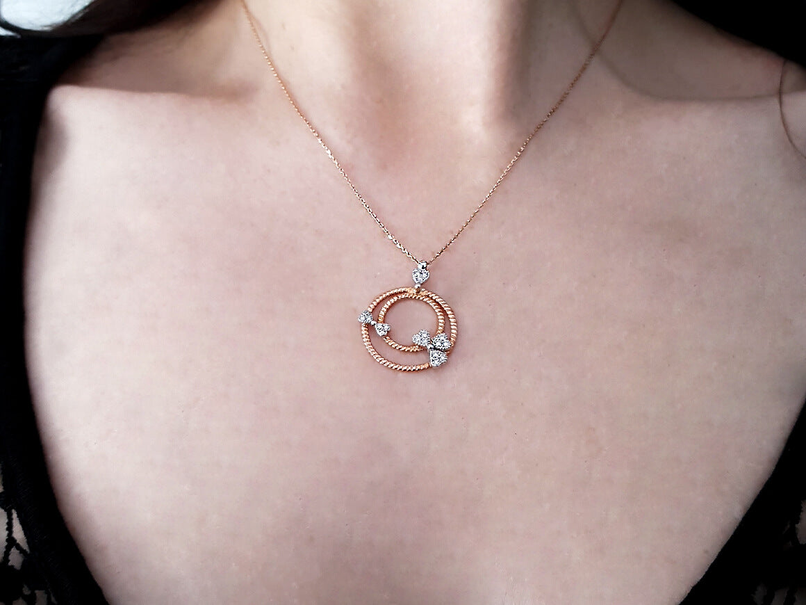 Herz-Halsschmuck mit 18 Labordiamanten – Bicolor-Design aus 14K Gold