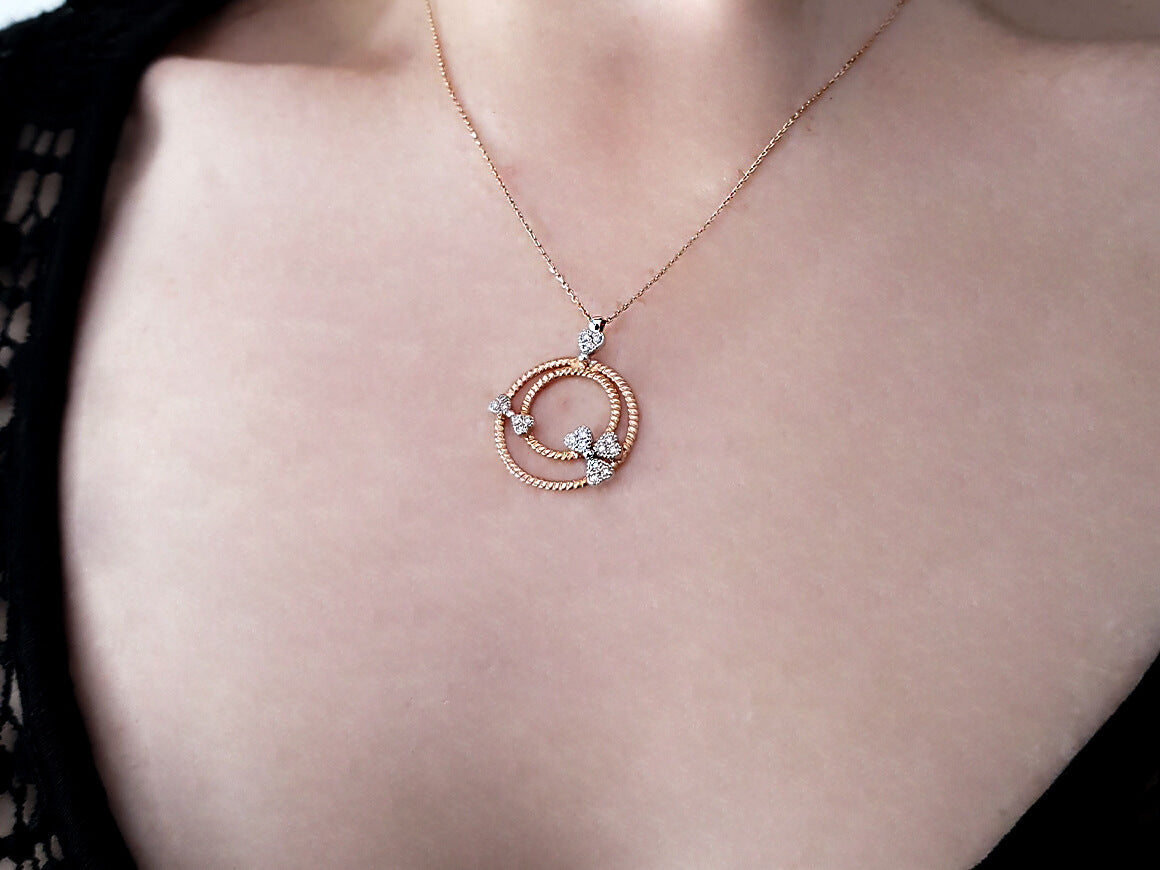 Herz-Halsschmuck mit 18 Labordiamanten – Bicolor-Design aus 14K Gold
