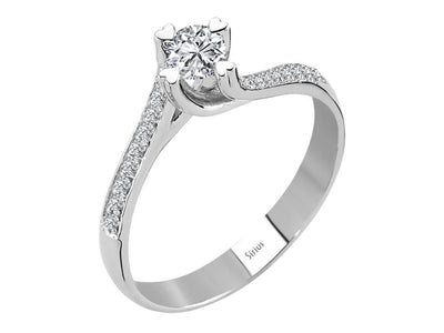 Solitärring mit Herzfassung und Pavé-Diamanten – 14K Weißgold, 0,28 ct