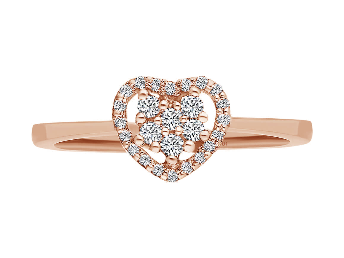 8K Roségold Herzring mit 6 und 20 laborgezüchteten Diamanten – 0,19 Karat