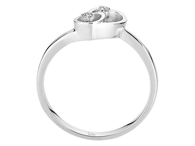 Zarter Ring mit zwei kleinen runden Diamanten in Herzfassung aus 8 Karat Weißgold