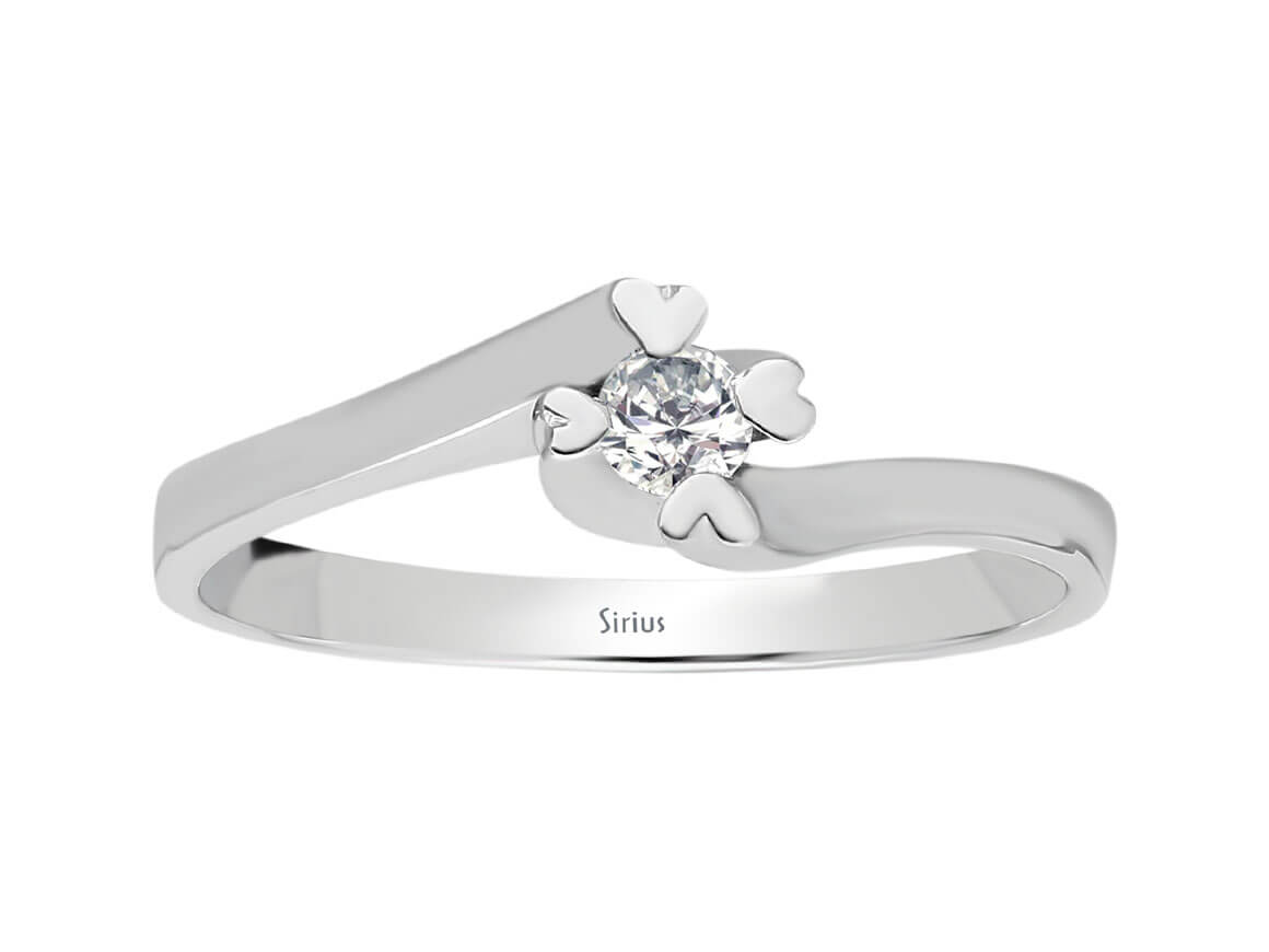 Solitärring aus 8K Weißgold mit 1 Diamant 0,08 ct - Herzkrappen - 04R0077 - hochwertiger Schmuck von Rosy Lab Diamonds