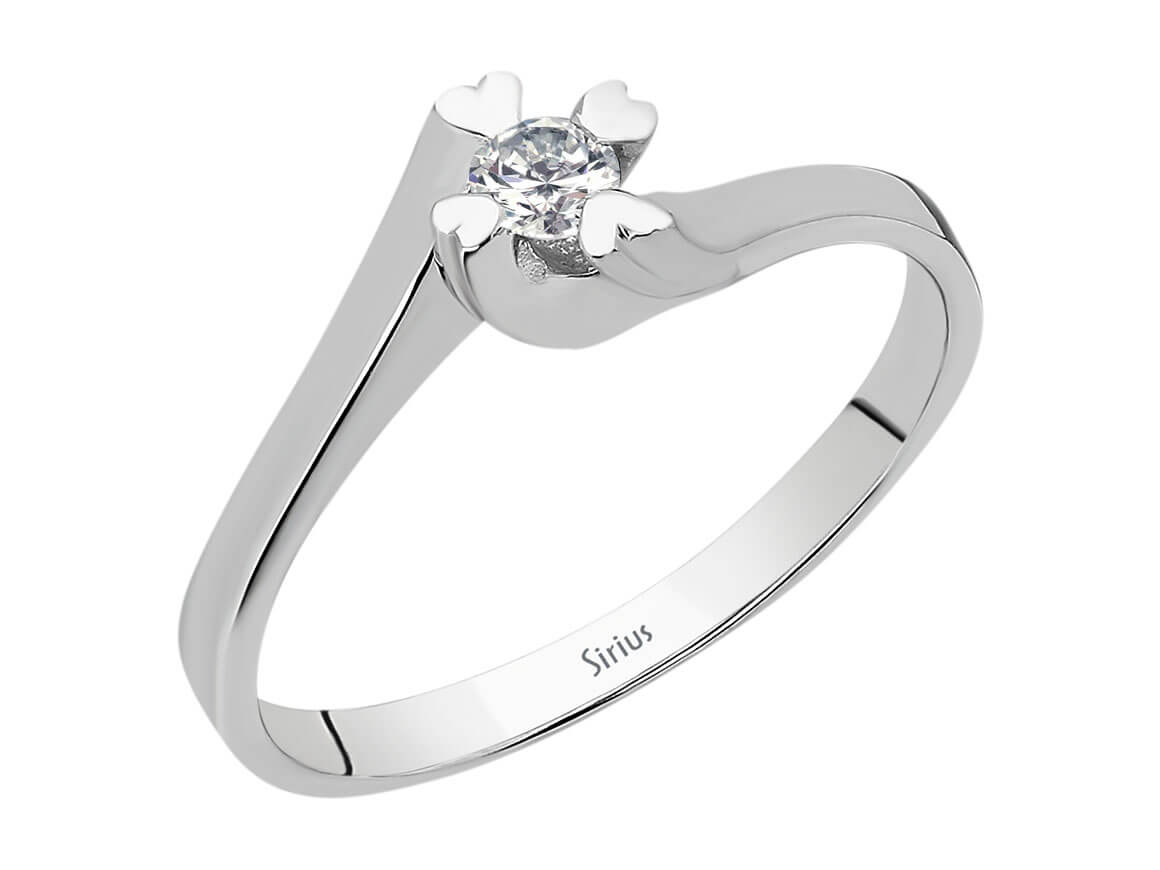 Solitärring aus 8K Weißgold mit 1 Diamant 0,08 ct - Herzkrappen - 04R0077 - hochwertiger Schmuck von Rosy Lab Diamonds