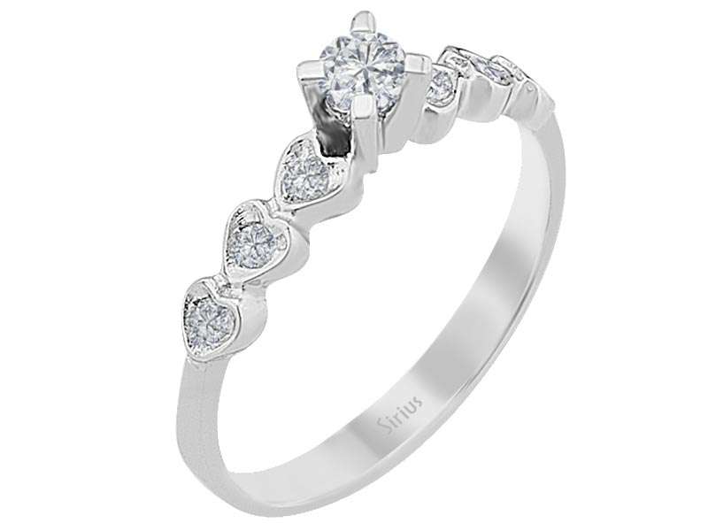 Romantischer Solitärring mit 0,15 Karat Hauptdiamant und 6 kleinen Diamanten in Herzfassung in 14 Karat Weißgold