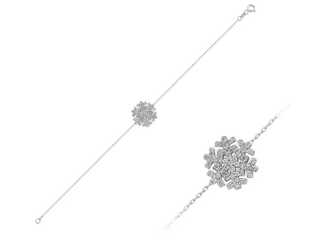 Snowflake bracelet with 43 round diamonds made of 14K white gold