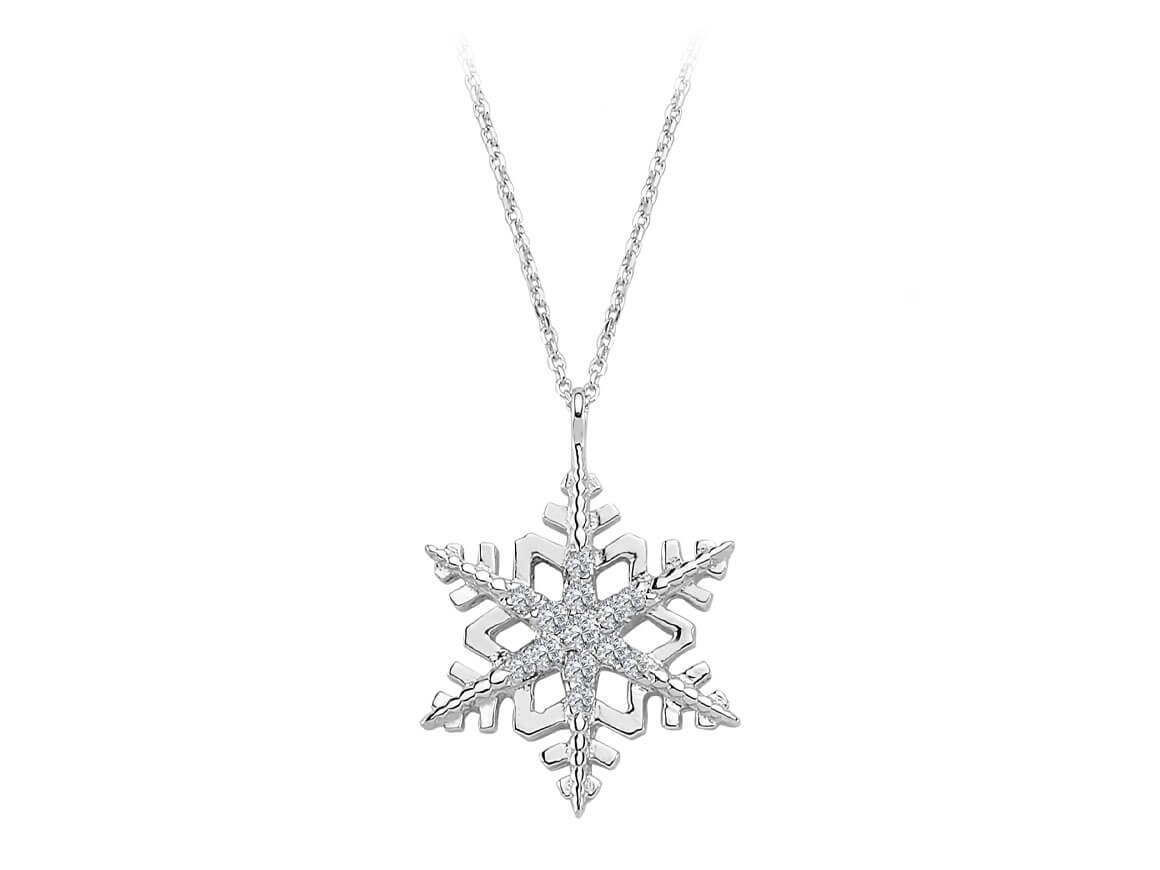 Diamond Snowflake Pendant – 0.07 ct in 8K White Gold