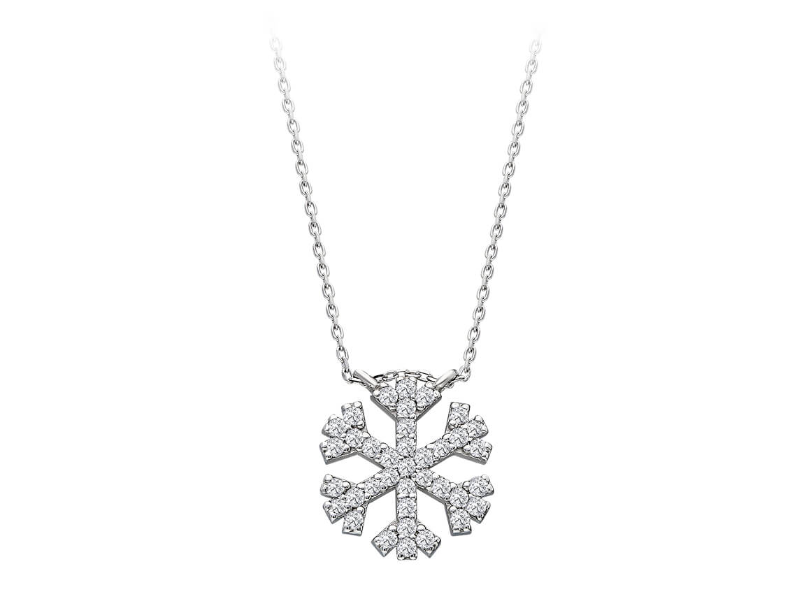 Funkelnder Schneeflockenanhänger mit 37 laborgezüchteten Diamanten - 14 Karat Gold - hochwertiger Schmuck von Rosy Lab Diamonds