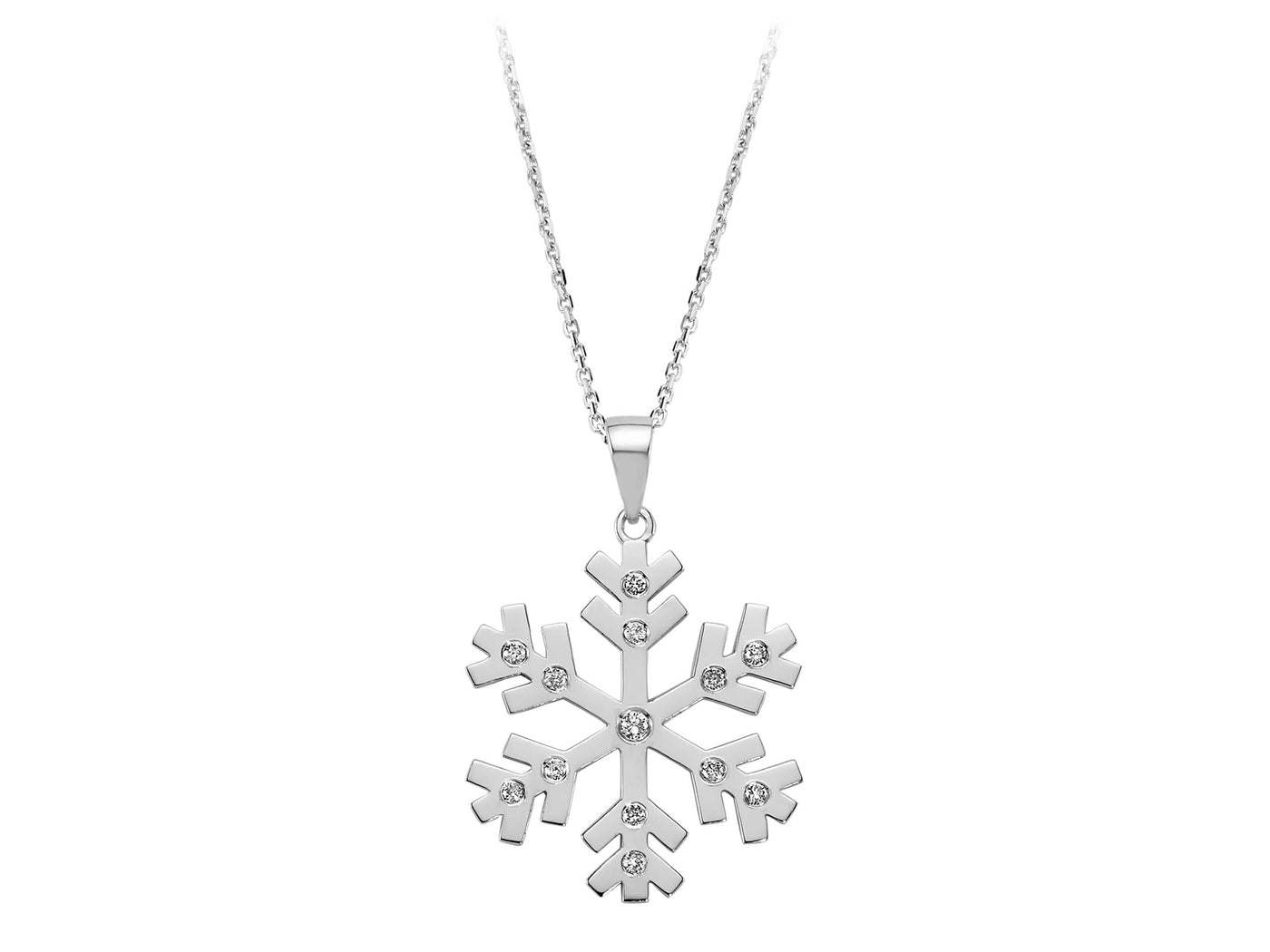 Snowflake necklace with diamonds in 8K white gold