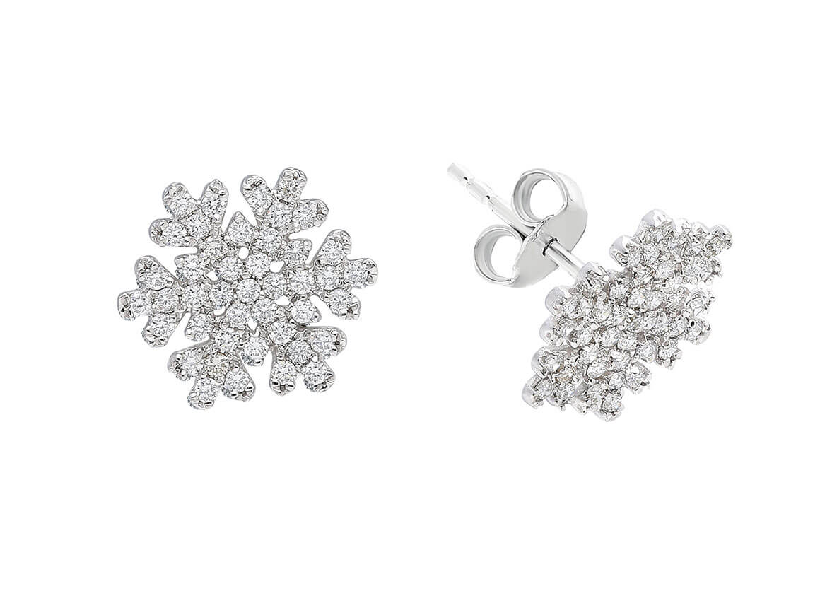 Puces d’oreilles flocons de neige serties de diamants de 0,76 ct en Or Blanc 14 carats – Bijoux haut de gamme de Rosy Lab Diamonds