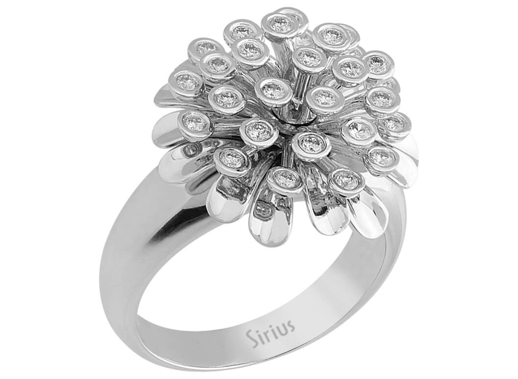 Opulenter Ring mit 29 Labor-Diamanten im Chrysanthemen-Design in 14 Karat Gold - hochwertiger Schmuck von Rosy Lab Diamonds