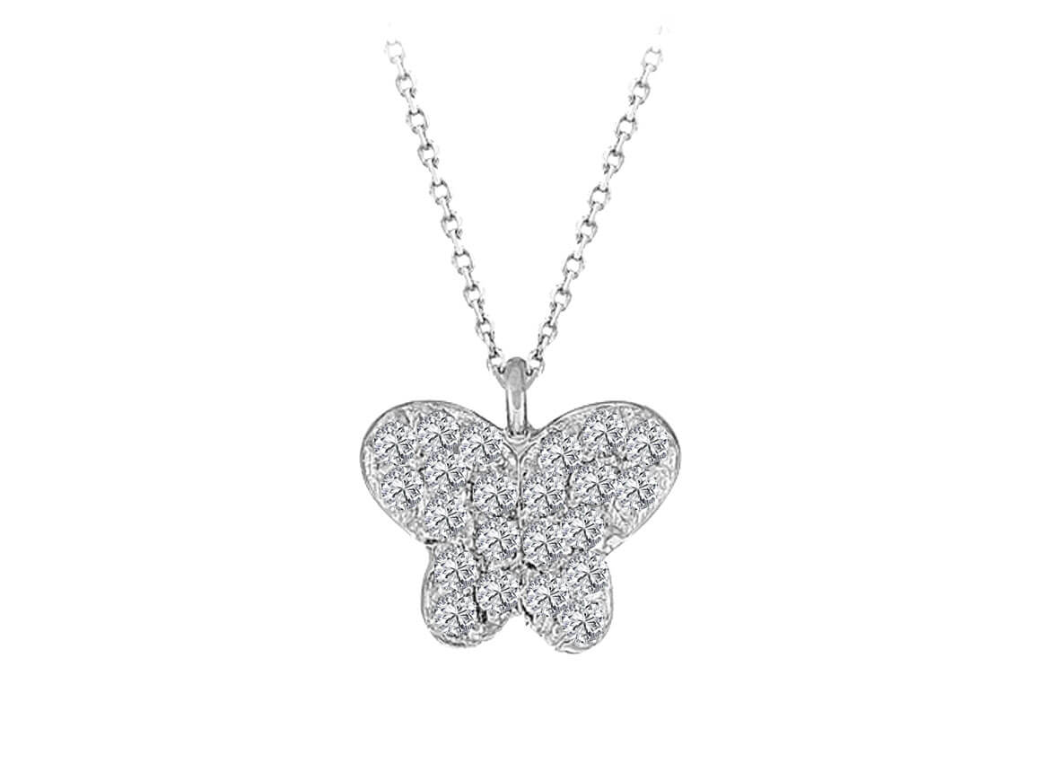 Schmetterlings-Kette mit 22 Labor-Diamanten aus 14K Weißgold - hochwertiger Schmuck von Rosy Lab Diamonds