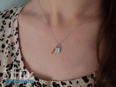 Lock & Key Pendant with Diamonds | 14K Bicolor Gold