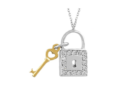Lock & Key Pendant with Diamonds | 14K Bicolor Gold