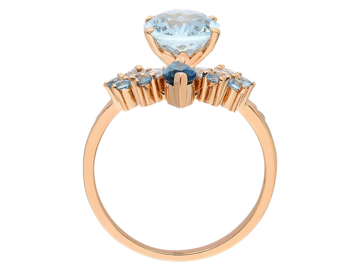 Quasar ring with diamonds, London blue topaz & blue topaz in rose gold
