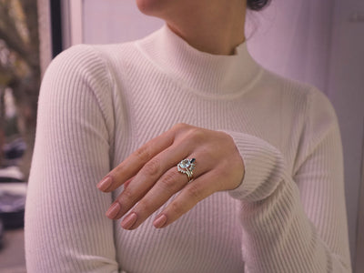 Quasar ring with diamonds, London blue topaz & blue topaz in rose gold