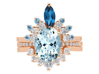 Quasar ring with diamonds, London blue topaz & blue topaz in rose gold