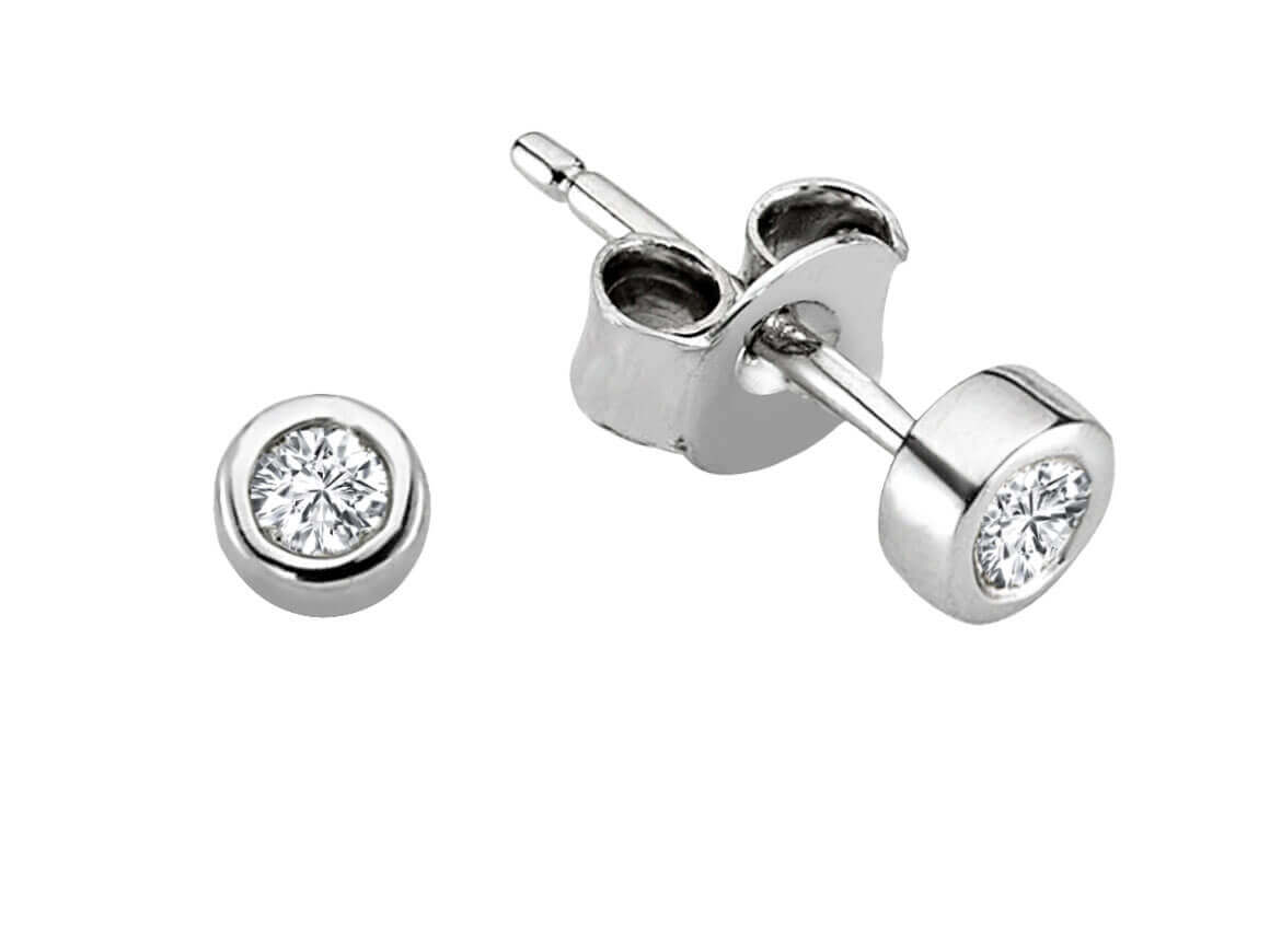 Kleine Diamant-Ohrstecker - 0,12 ct, 585er Weißgold, Zargenfassung - hochwertiger Schmuck von Rosy Lab Diamonds