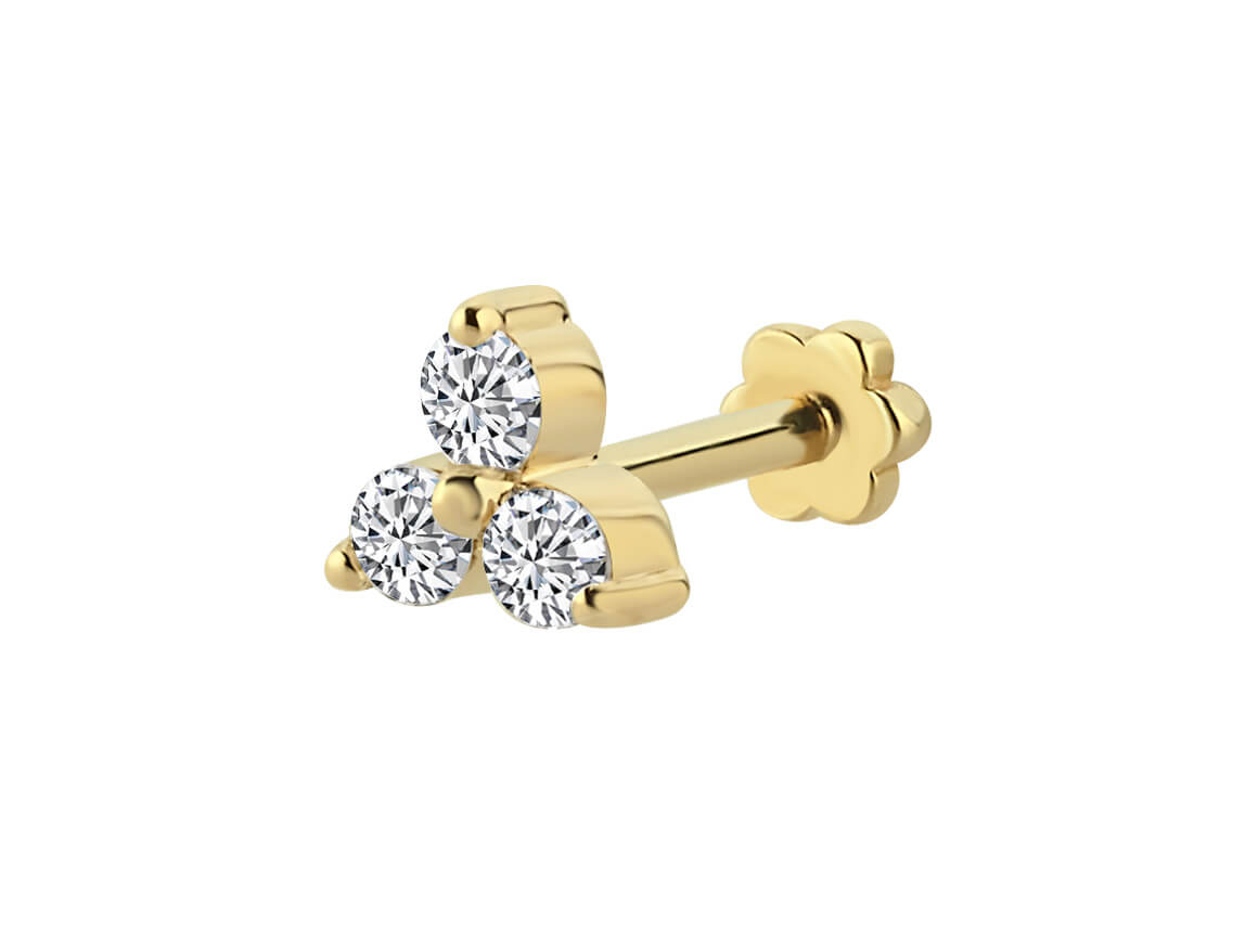 Laura tragus-piercing avec 3 diamants de laboratoire en or jaune 585
