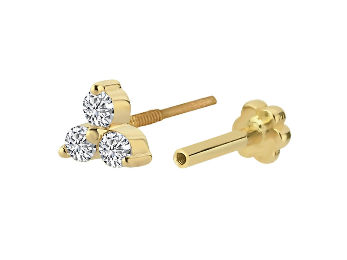 Laura tragus-piercing avec 3 diamants de laboratoire en or jaune 585