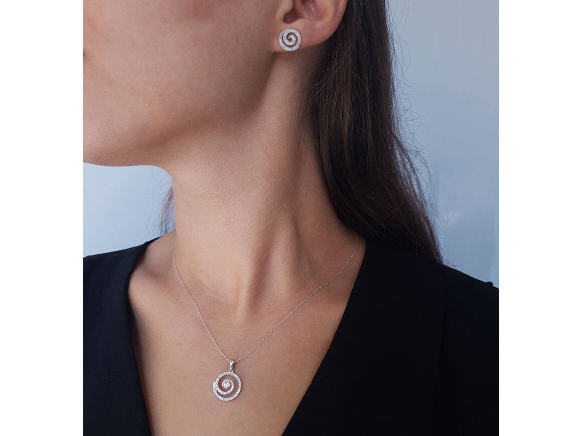 Pendentif Spiral-Lava avec 47 diamants de laboratoire (0,41 ct) en Or Blanc 14 K – Bijoux haut de gamme de Rosy Lab Diamonds