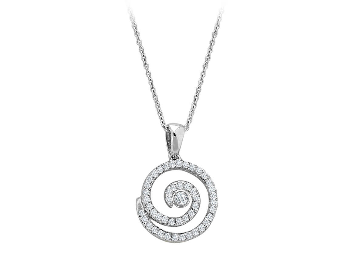 Pendentif spirale avec 47 diamants de laboratoire en or blanc 14 carats – Design élégant Lava