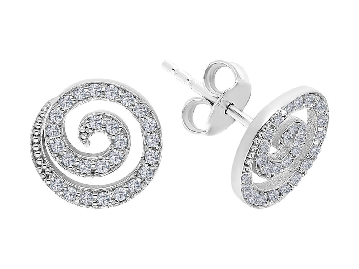 Boucles d'oreilles en diamant spiralées avec 52 brillants en or blanc 333‰