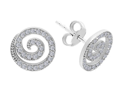 Boucles d'oreilles en diamant spiralées avec 52 brillants en or blanc 333‰