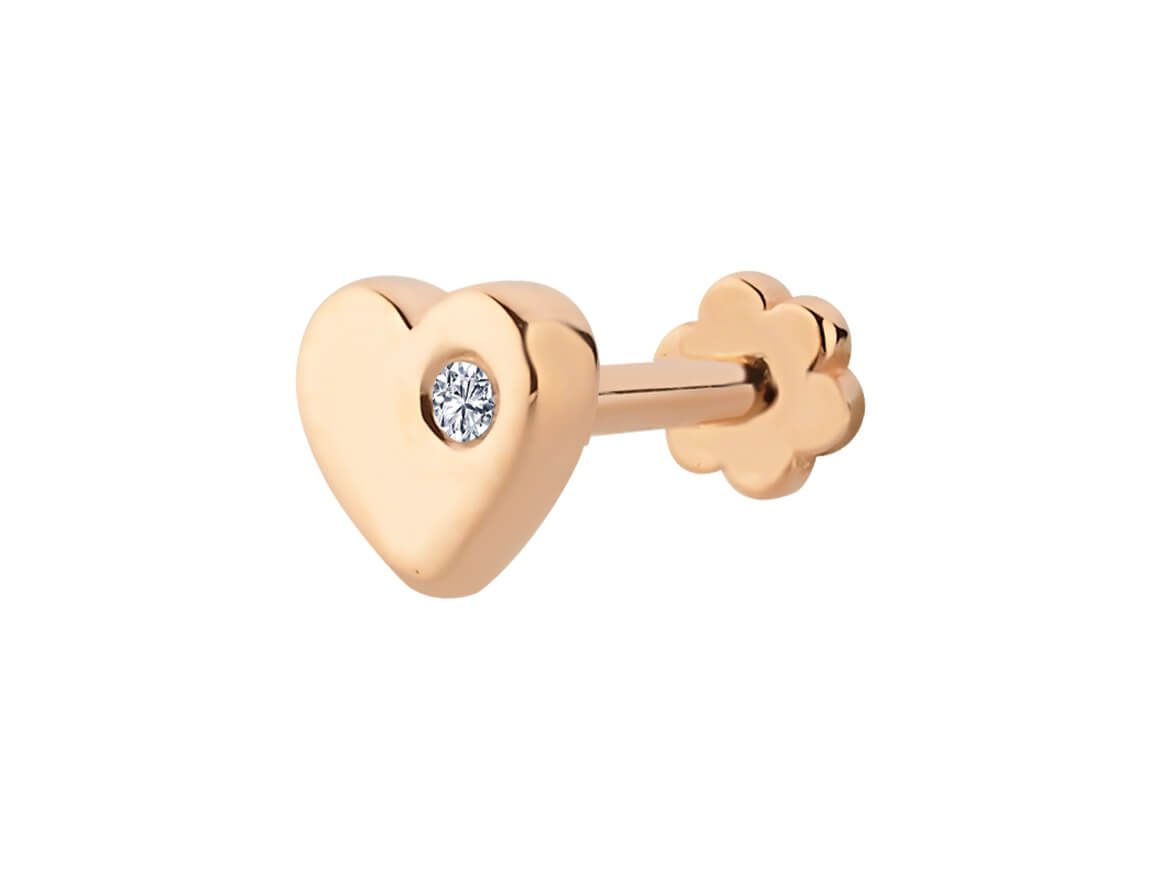 Lovelight Tragus Piercing - Heart & Diamond in 585 Rose Gold | Romantic Style - high-quality Jewelry by Rosy Lab Diamonds