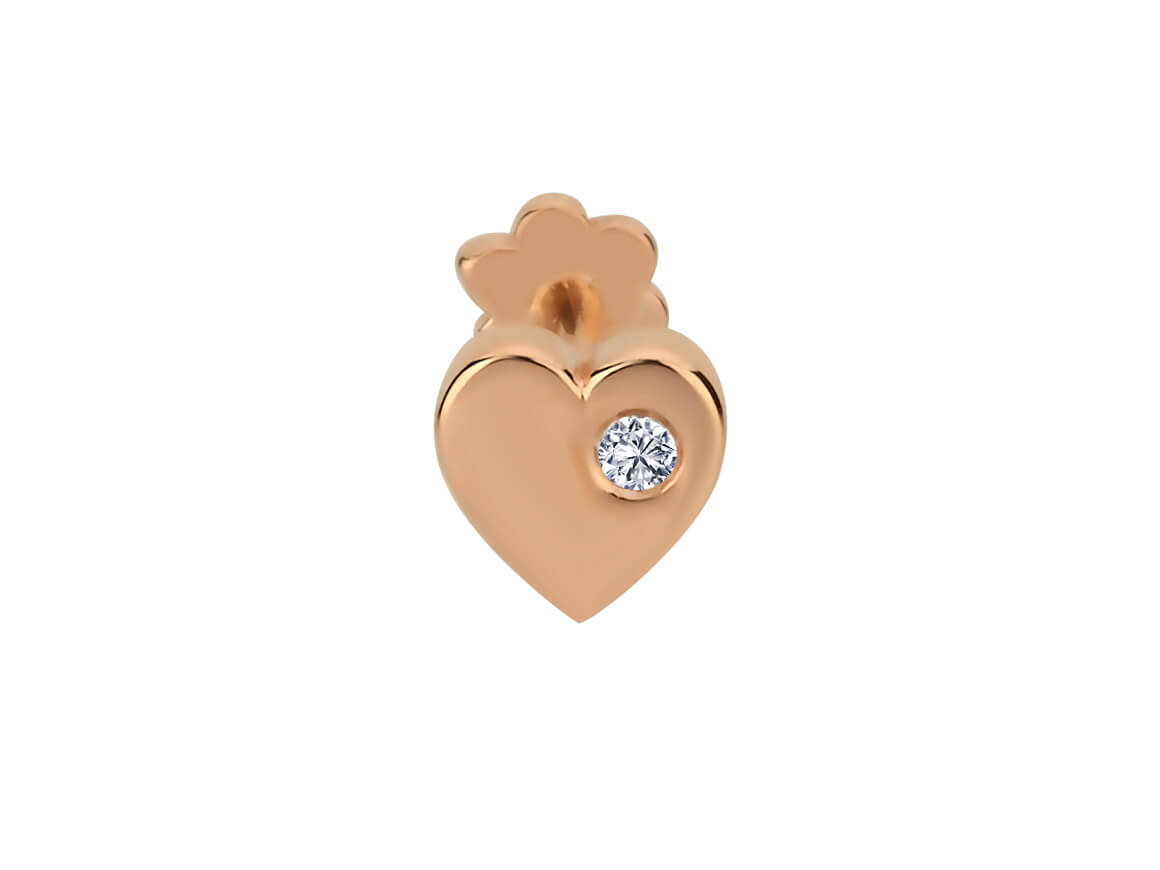 Lovelight Tragus Piercing - Heart & Diamond in 585 Rose Gold | Romantic Style - high-quality Jewelry by Rosy Lab Diamonds