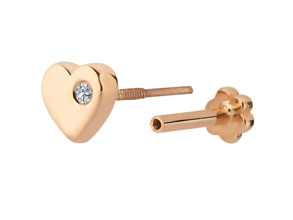 Lovelight Tragus Piercing - Heart & Diamond in 585 Rose Gold | Romantic Style - high-quality Jewelry by Rosy Lab Diamonds