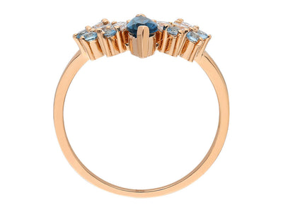 Crown ring with diamonds, London blue topaz & blue topaz in rose gold