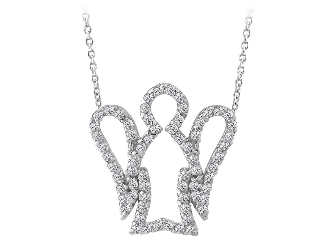 Angel pendant with 66 round lab diamonds made of 8K gold