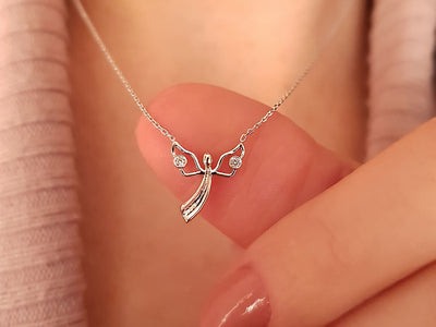 Filigree Angel Pendant Chain with 2 Lab Diamonds