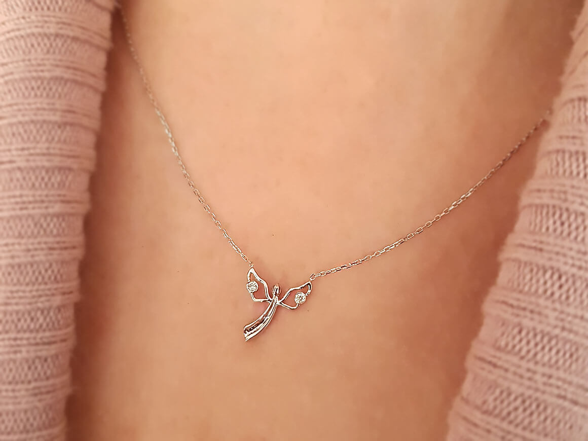 Filigree Angel Pendant Chain with 2 Lab Diamonds