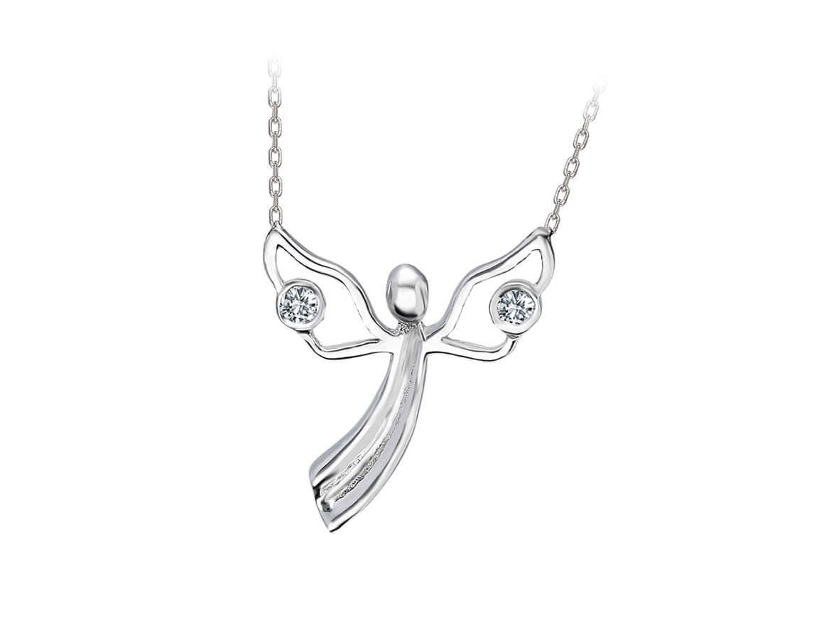 Filigree Angel Pendant Chain with 2 Lab Diamonds