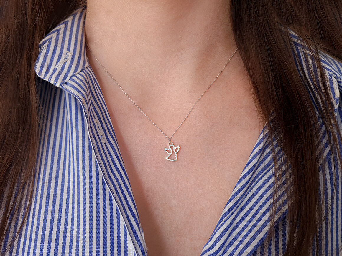 Angel pendant with diamonds | 14K white gold
