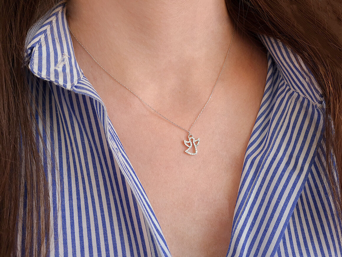 Angel pendant with diamonds | 14K white gold